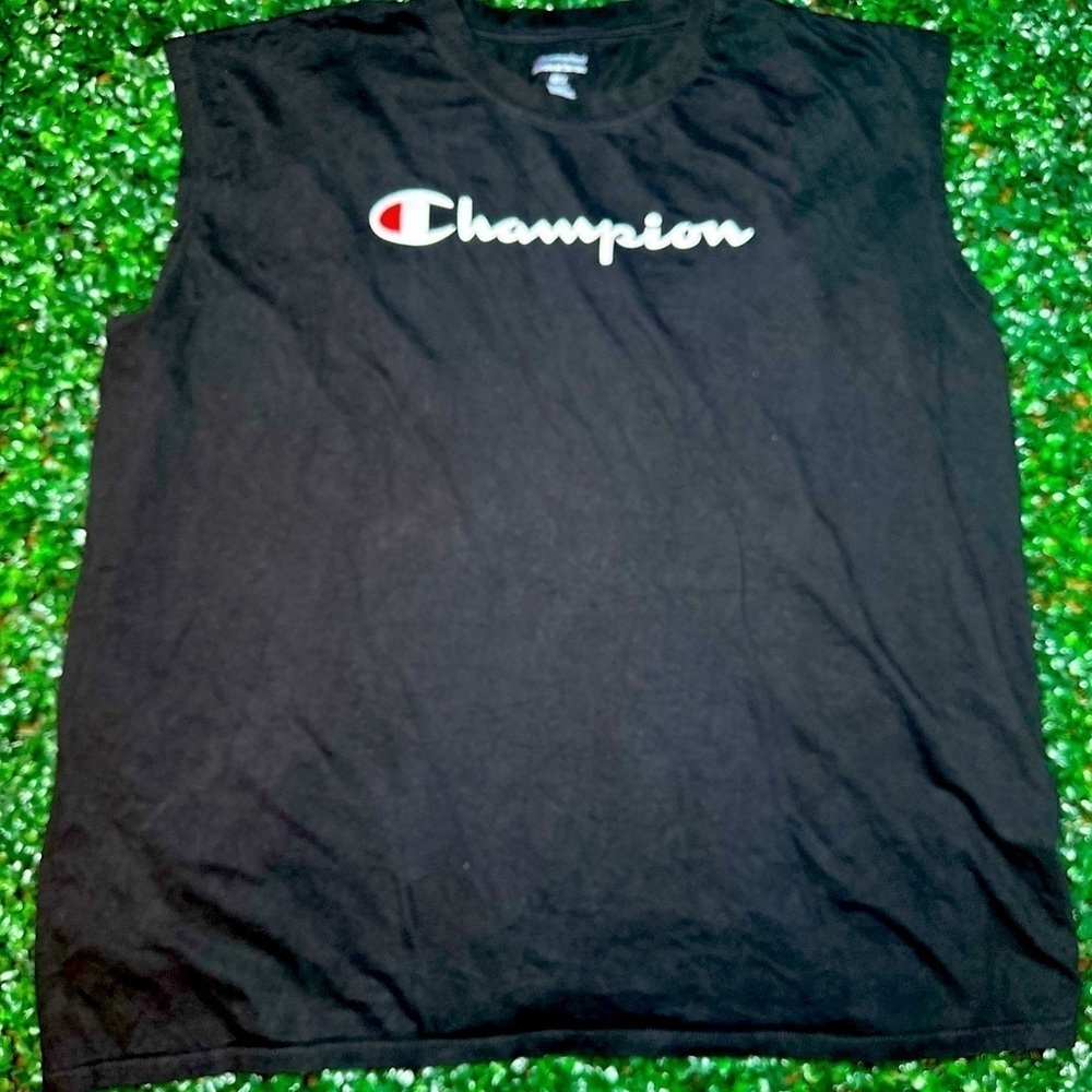 Black Champion Big Spell Out Streetwear Sleeveless 4XL Activewear